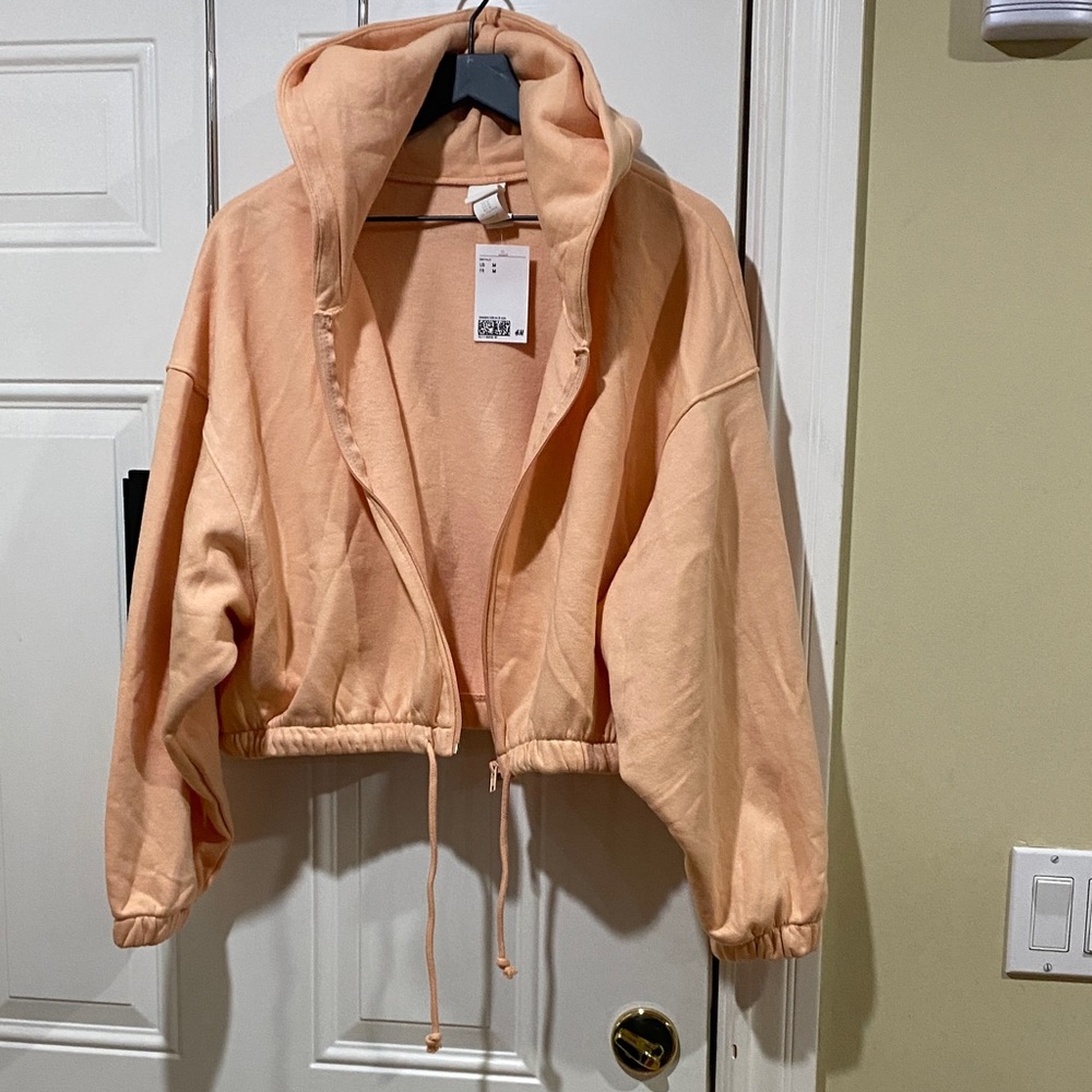 New with tag H&M Peach orange Zip up Jacket with Hood sweater sweatshirt hoodie